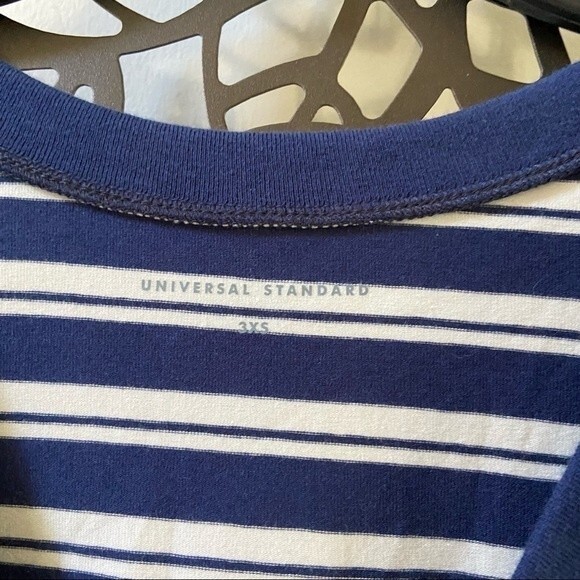 Universal Standard Rhine V Neck Color Block Cuff Dress Blue White Stripe 4 NWT - Picture 8 of 12